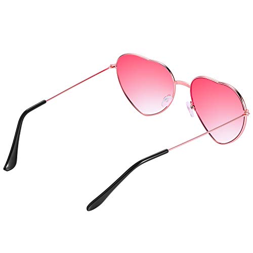 2 Pares de Gafas de Sol de Marco en Forma de Corazón en Estilo Hippy para Accesorio de Disfraz de Hippie, Marco Dorado Rosa (Lente Rojo Gradiente)