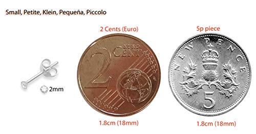 2 pares de plata de verdad circonitas cúbicas pendientes aretes - TAMAÑO: MUY PEQUEÑOS, PEQUEÑOS - 2 mm - muy pequeño y discreto. Consulte la segunda foto. 5549CL en caja de regalo