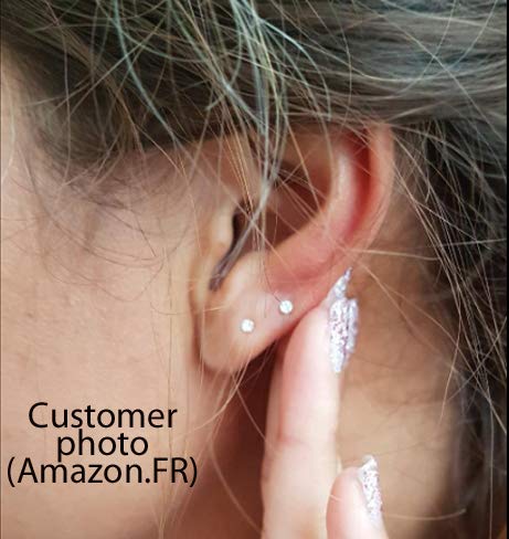 2 pares de plata de verdad circonitas cúbicas pendientes aretes - TAMAÑO: MUY PEQUEÑOS, PEQUEÑOS - 2 mm - muy pequeño y discreto. Consulte la segunda foto. 5549CL en caja de regalo