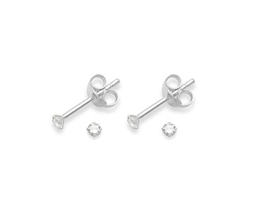 2 pares de plata de verdad circonitas cúbicas pendientes aretes - TAMAÑO: MUY PEQUEÑOS, PEQUEÑOS - 2 mm - muy pequeño y discreto. Consulte la segunda foto. 5549CL en caja de regalo