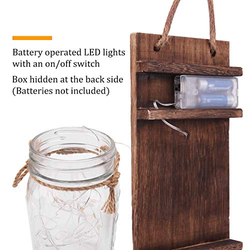 2 piezas de apliques de pared rústicos, Yofuly Decoración de madera rústica vintage para el hogar, ganchos de hierro forjado, hortensias de seda y luces de tira LED para la decoración del hogar