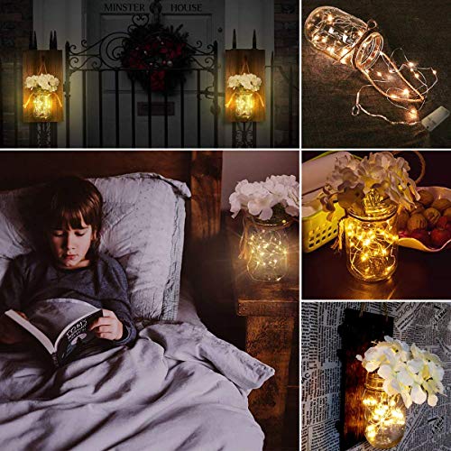 2 piezas de apliques de pared rústicos, Yofuly Decoración de madera rústica vintage para el hogar, ganchos de hierro forjado, hortensias de seda y luces de tira LED para la decoración del hogar