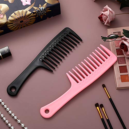 2 Piezas de Peine de Dientes Anchos Peine para Desenredar Pelo Peine de Pelo Rizado Peine de Ducha de Dientes Grandes para Peluquería, Cabello Seco, Grueso, Fino, Largo y Rizado, Rosa y Negro