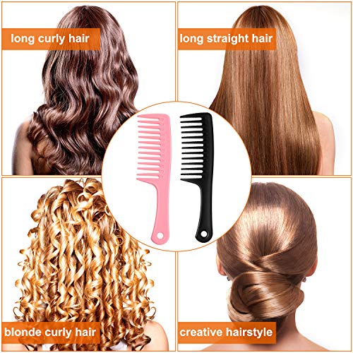 2 Piezas de Peine de Dientes Anchos Peine para Desenredar Pelo Peine de Pelo Rizado Peine de Ducha de Dientes Grandes para Peluquería, Cabello Seco, Grueso, Fino, Largo y Rizado, Rosa y Negro