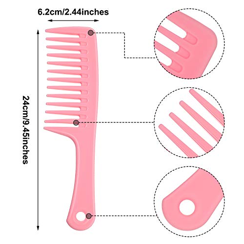 2 Piezas de Peine de Dientes Anchos Peine para Desenredar Pelo Peine de Pelo Rizado Peine de Ducha de Dientes Grandes para Peluquería, Cabello Seco, Grueso, Fino, Largo y Rizado, Rosa y Negro