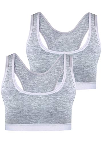 2 Piezas Mujer Sujetador Deportivo Push Up Bustier con Amplio Correas Fitness Yoga Camisetas Sin Mangas -Cup 70-75 (36-38) - Gris - Modelo 2