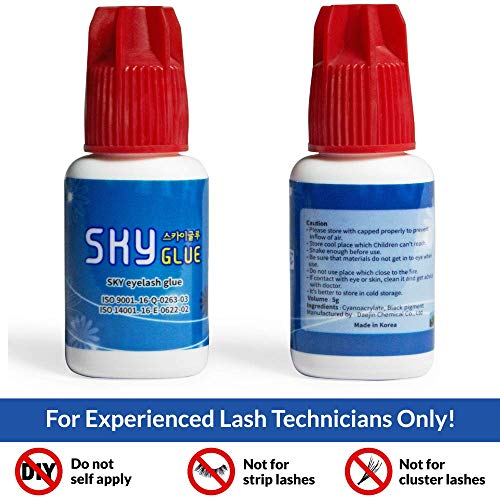 2 Sky Glue S+ 5 ml profesional de extensión de pestañas negro 1-2s de secado rápido, 6-8 semanas, tiempo de duración para extensiones individuales de pestañas de visón
