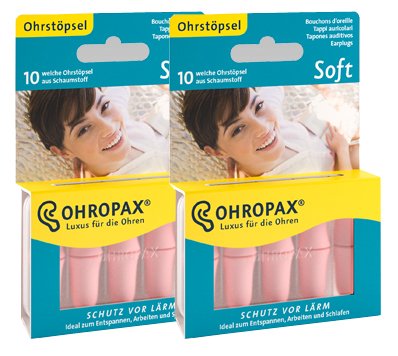 2 x OHROPAX Tapones de espuma suave para los oídos (2 x 10 unidades).