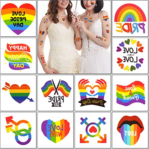 20 Hojas de Tatuajes de Arcoiris Pegatinas Tatuajes Temporales Impermeables de Orgullo de Gay Tatuajes en Arcoiris/ Bandera/ Corazón para Fiesta de LGBT Cumpleaños Celebraciones de Desfiles Igualdad