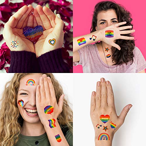 20 Hojas de Tatuajes de Arcoiris Pegatinas Tatuajes Temporales Impermeables de Orgullo de Gay Tatuajes en Arcoiris/ Bandera/ Corazón para Fiesta de LGBT Cumpleaños Celebraciones de Desfiles Igualdad