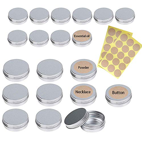 20 piezas aluminio plateado, recipiente de cosmética para muestras de bálsamos labiales o cosméticos, cierre de rosca, 15ml / 40ml Bote Tarro de Cosméticos Redondo