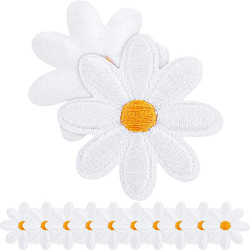 20 piezas Daisy Flower Patch Ropa Parche Parche Parche Parches Delicados Bordados para la Decoración DIY T-Shirt Mochila Sudaderas Zapatos Bolsos 1.38inch