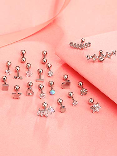 20 Piezas Perno de Nariz de Acero Inoxidable 16G Joyería de Piercing de Cartílago Labios Nariz para Mujeres Chicas(Acero)