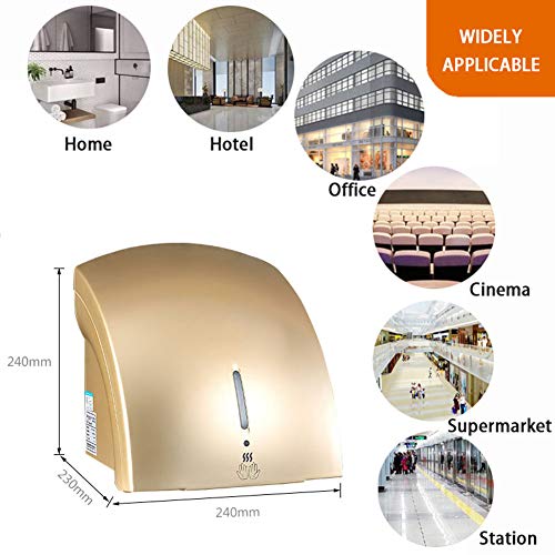 2000W Secador De Manos, Inteligentes De Alimentación De Red Automática De Alta Velocidad Del Viento Y Aseo Inducción Automática Secador De Aire, Secador De Manos Automático De Pared/Oro