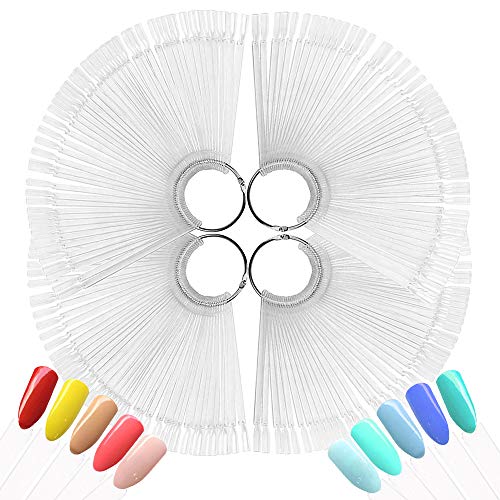 200pcs Uñas Falsa Muestras Mostrador Display Exhibidor de Uñas Postizas para Pintar Uñas Practicas Arte de Uñas Tips Expositor Muestras de Esmalte Uñas Color Transparente con Anillo (50pcs x 4)