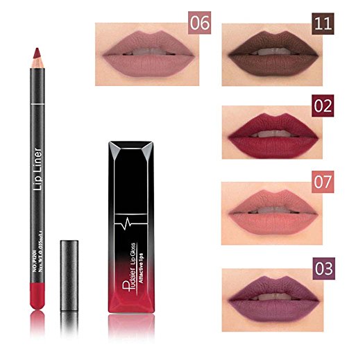 2018 Brillo Pintalabios Permanente y Lápiz Labial Mate Larga Duracion de Maquillaje Profesional 12 Colores para Niñas y Mujer por ESAILQ