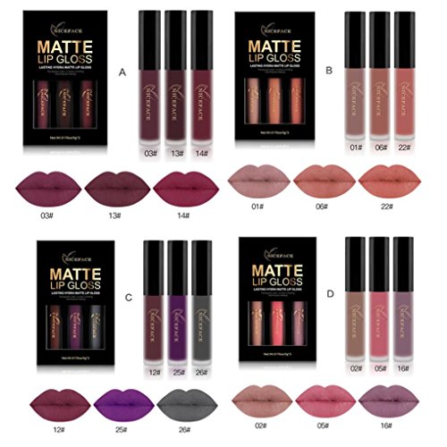 2018 Conjunto de 3 Colores de Pintalabios Mate Larga Duracion Labial Permanente Maquillaje de Profesional para Niñas por ESAILQ