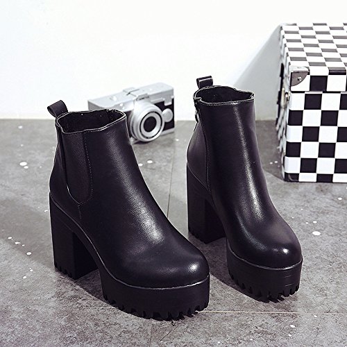 2018 Invierno Mujer Botines Tacon Alto Plataforma Zapatos Botas Martin de Cabeza Redonda (38 EU, Negro)