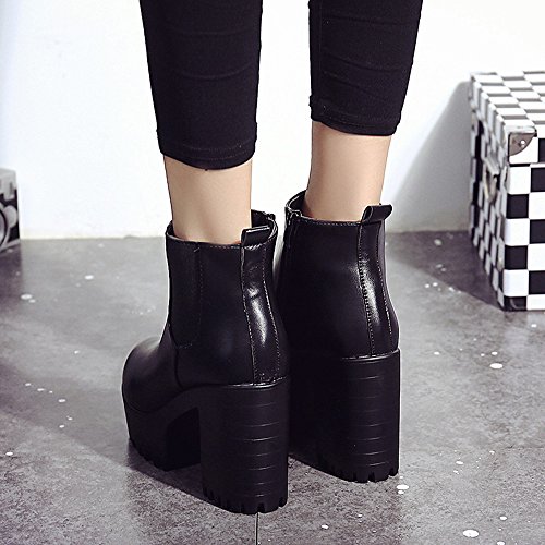 2018 Invierno Mujer Botines Tacon Alto Plataforma Zapatos Botas Martin de Cabeza Redonda (38 EU, Negro)