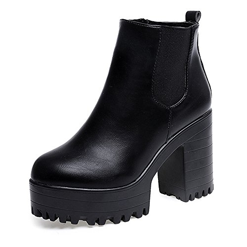 2018 Invierno Mujer Botines Tacon Alto Plataforma Zapatos Botas Martin de Cabeza Redonda (38 EU, Negro)