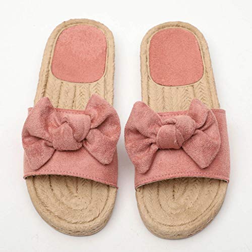 2019 Mujer Sandalias Y Chanclas, Alpargatas Planas Con Lazo De Vestir Vacasiones Playa Outdoor Interior Chanclas De Verano Zapato Con Punta Abierta Zapatillas De Talla Grande 36-43(Rosa, 38)