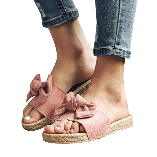 2019 Mujer Sandalias Y Chanclas, Alpargatas Planas Con Lazo De Vestir Vacasiones Playa Outdoor Interior Chanclas De Verano Zapato Con Punta Abierta Zapatillas De Talla Grande 36-43(Rosa, 38)