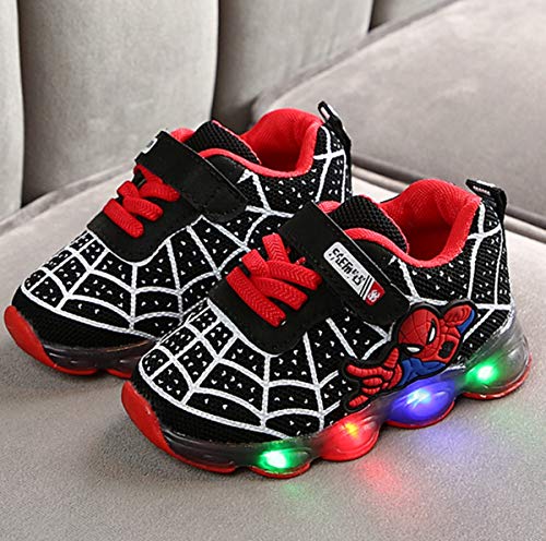 2019 Otoño Nuevos Zapatos Intermitentes para Niños Zapatos Deportivos para Niños Zapatos Spider-Man Zapatos De Suela Blanda (EU26,Negro)
