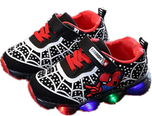 2019 Otoño Nuevos Zapatos Intermitentes para Niños Zapatos Deportivos para Niños Zapatos Spider-Man Zapatos De Suela Blanda (EU26,Negro)