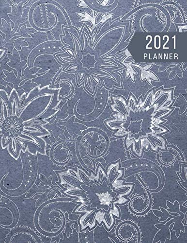 2021 Planner weekly and monthly | Blue jean floral: Minimalist style large 8.5 x 11 with dot grid paper