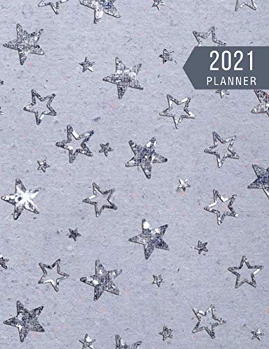 2021 Planner weekly and monthly | Silver star on blue jean: Minimalist style large 8.5 x 11 with dot grid paper