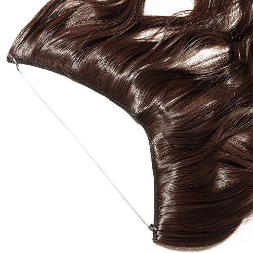 20"(50cm) Extensiones de Cabello Natural con Hilo Invisible Sin Clip Pelo Sintético Se Ve Natural Una Pieza Rizada Postizos Pelucas (90g,Castaño Chocolate)