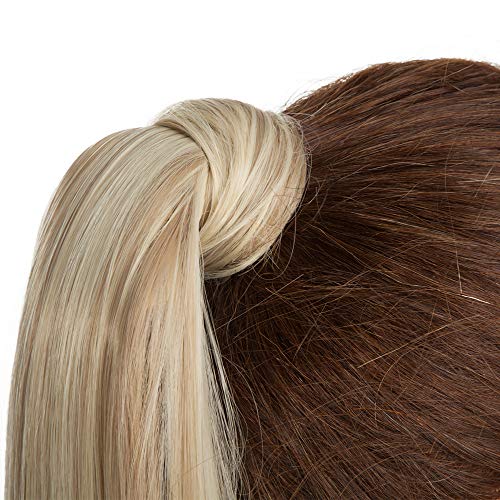 23"(58cm) Coleta Postiza Pelo Sintético Se Ve Natural Lisa Extensiones de Cabello Natural Clip Postizos de Cola Ponytail Extension (90g,Sandy Rubio mezcla Blanqueador Rubio)