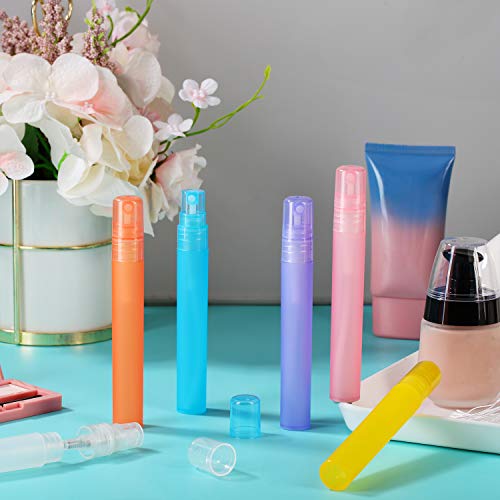 24 Botellas de Spray de Niebla Esmerilada de 10 ml/ 0,34 oz Tubo Plástico Colorido Botella de Perfume Recargable Vacía Contenedor de Spray de Viaje Portátil con Bombas Atomizadoras para Loción Perfume