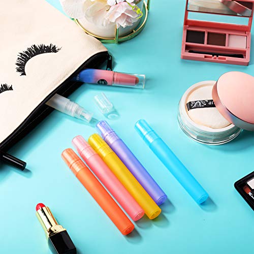 24 Botellas de Spray de Niebla Esmerilada de 10 ml/ 0,34 oz Tubo Plástico Colorido Botella de Perfume Recargable Vacía Contenedor de Spray de Viaje Portátil con Bombas Atomizadoras para Loción Perfume