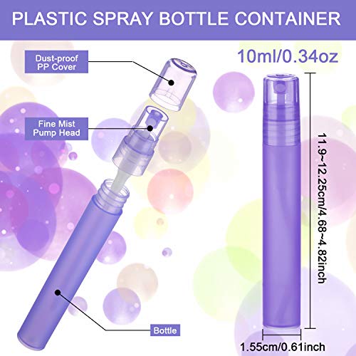 24 Botellas de Spray de Niebla Esmerilada de 10 ml/ 0,34 oz Tubo Plástico Colorido Botella de Perfume Recargable Vacía Contenedor de Spray de Viaje Portátil con Bombas Atomizadoras para Loción Perfume