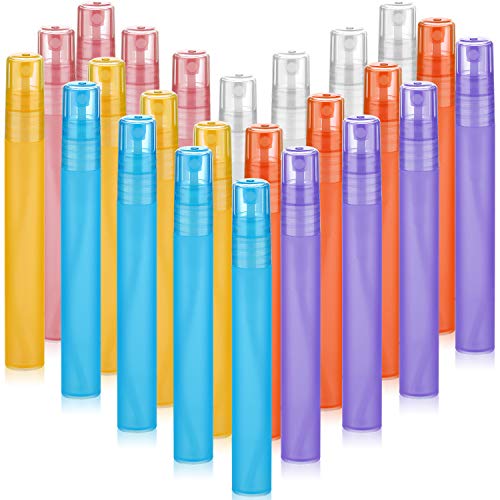 24 Botellas de Spray de Niebla Esmerilada de 10 ml/ 0,34 oz Tubo Plástico Colorido Botella de Perfume Recargable Vacía Contenedor de Spray de Viaje Portátil con Bombas Atomizadoras para Loción Perfume