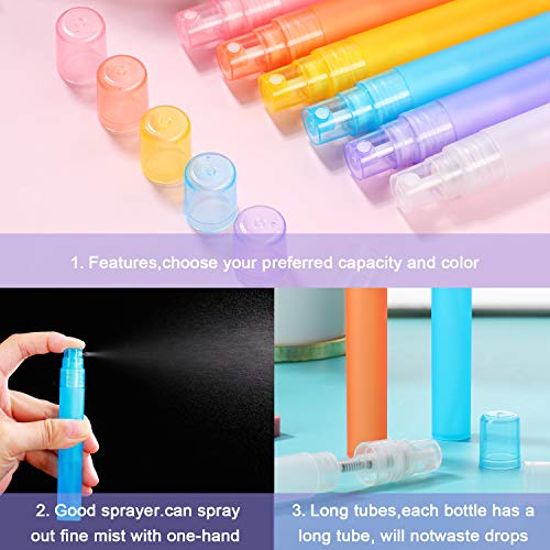 24 Botellas de Spray de Niebla Esmerilada de 10 ml/ 0,34 oz Tubo Plástico Colorido Botella de Perfume Recargable Vacía Contenedor de Spray de Viaje Portátil con Bombas Atomizadoras para Loción Perfume