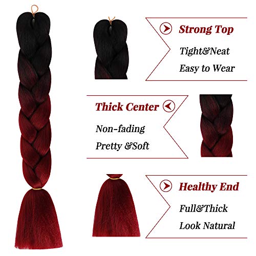 24" Ombre Trenzado De Cabello Trenza Jumbo Kanekalon Cabello trenzado sintético Extensiones de cabello de fibra de alta temperatura de dos tonos para cabello trenzado Box Twist(5 Packs/Lot)