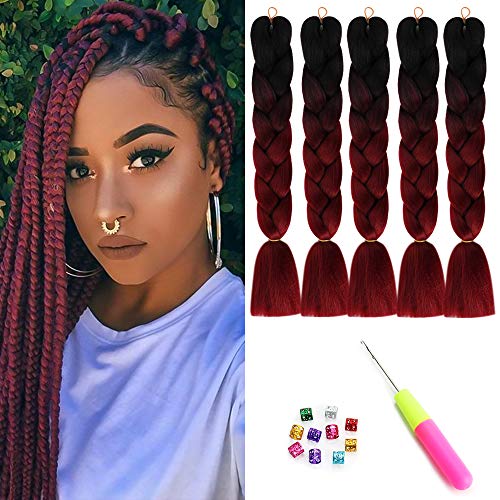 24" Ombre Trenzado De Cabello Trenza Jumbo Kanekalon Cabello trenzado sintético Extensiones de cabello de fibra de alta temperatura de dos tonos para cabello trenzado Box Twist(5 Packs/Lot)