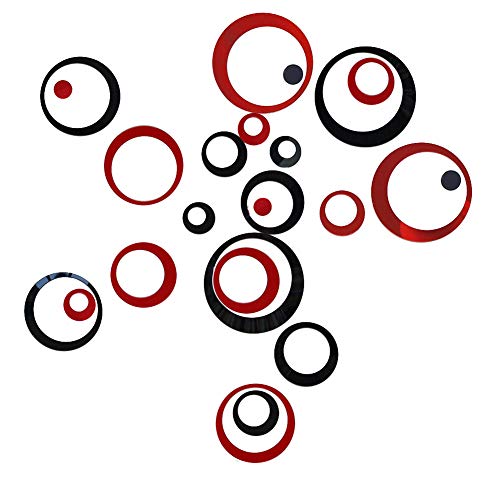24 Piezas Moderno Salon Espejo Decorativo Vinilos Pared DIY Decal Murales Sala de Estar Dormitorio Baño Fondo Pegatinas Pared Decoración(negro y rojo)