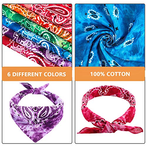 24 Piezas Pañuelos Tie Dye Pañuelos Coloridos Novedades de Degradado de Algodón Paisley Pañuelo Diadema de Vaquero para Mujer Hombre