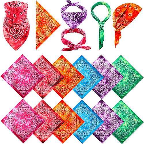 24 Piezas Pañuelos Tie Dye Pañuelos Coloridos Novedades de Degradado de Algodón Paisley Pañuelo Diadema de Vaquero para Mujer Hombre