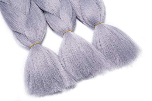 24"(60cm) 3 Piezas Extensiones de Pelo Sintético para Hacer Trenzas Africanas - Cabello No Destiñen y Se Ve Natural - (300g,Negro/Gris Plateado)