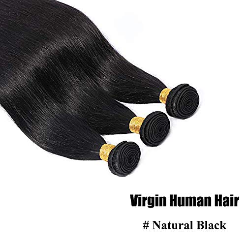 24"(60cm) Extensiones de Cabello Natural Cortina Pelo Natural Humano Brasileño Virgen 100% Remy Hair Liso (100g,1B Negro Natural)