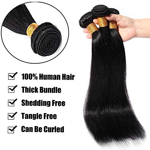 24"(60cm) Extensiones de Cabello Natural Cortina Pelo Natural Humano Brasileño Virgen 100% Remy Hair Liso (100g,1B Negro Natural)