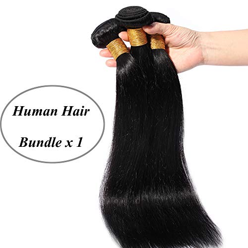 24"(60cm) Extensiones de Cabello Natural Cortina Pelo Natural Humano Brasileño Virgen 100% Remy Hair Liso (100g,1B Negro Natural)