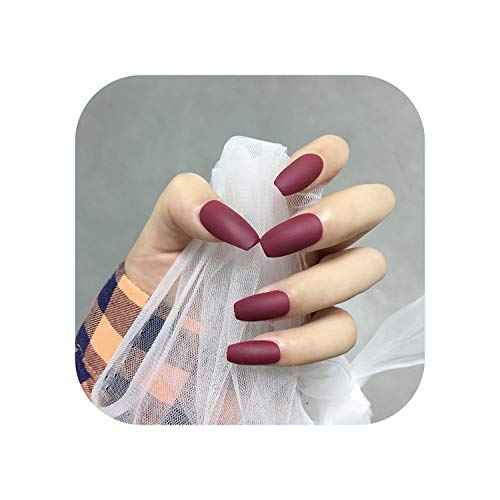 24Pcs Europa y Estados Unidos Bailarina de viga prensa falsa en uñas Uñas redondas largas Caqui uñas falsas mate con pegamento para niñas-style 8-