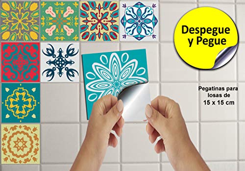 24x Color de la mezcla Lámina impresa 2d PEGATINAS lisas para pegar sobre azulejos cuadrados de 15cm en cocina, baños – resistentes al agua y aceite, Azulejos decorativos adhesivos