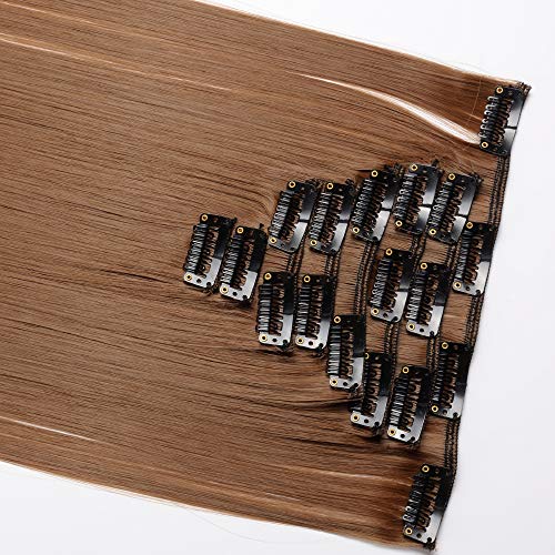 26"(66cm) Extensiones de Cabello Natural Clip 8 Piezas Extensiones Sintéticas Pelo Se Ve Natural Liso Largo Postizos de Pelo Invisible (140g,Castaño Claro)