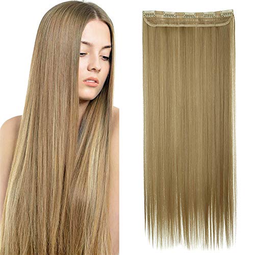 26"(66cm) Extensiones de Cabello Natural Clip Una Pieza Pelo Sintético 3/4 Cabeza Completa Postizos Pelucas para Mujeres (120g,Rubio Ceniza mezcla Blanqueador Rubio)